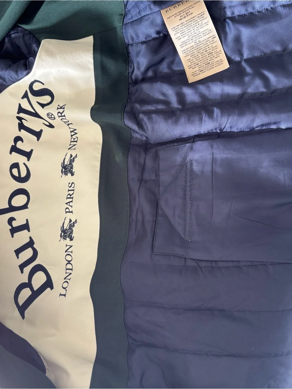 Burberry Dark Green and Beige Logo-Panel Coat - Picture 8 of 13